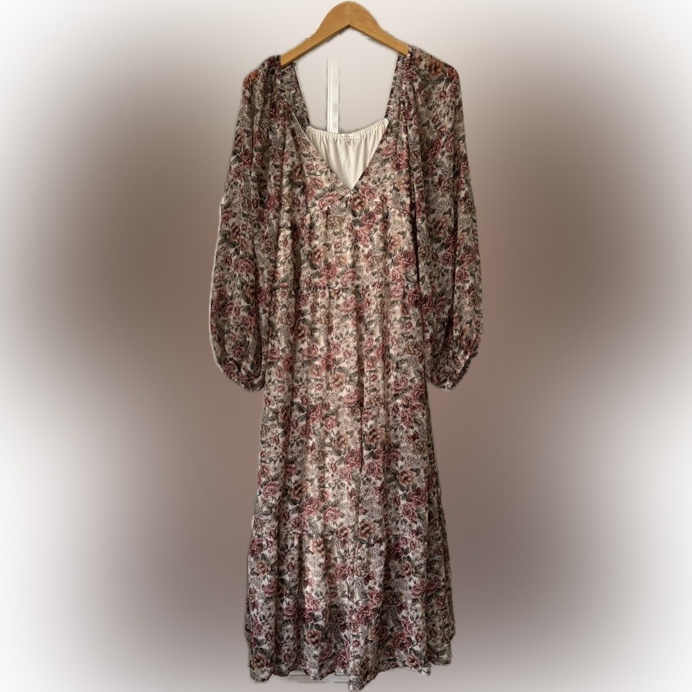Floral Tiered Midi Dress in Blush and Cream